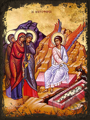 Myrrh Bearers at the Tomb - Aged Byzantine Icon