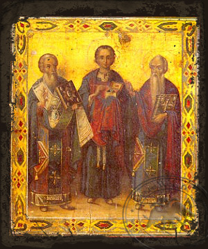 Saint Antipas,Panteleimon,Charalambos - Aged Byzantine Icon
