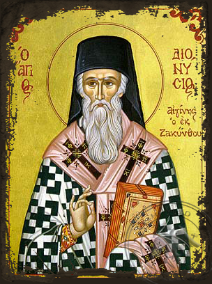 Saint Dionysius of Zante, Greece, Bishop of Aegina - Aged Byzantine Icon