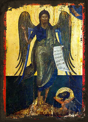 Saint John the Forerunner, Bird of Desert - Aged Byzantine Icon