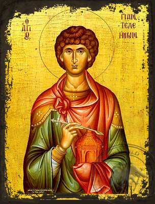 Saint Panteleimon, the Great Martyr - Aged Byzantine Icon