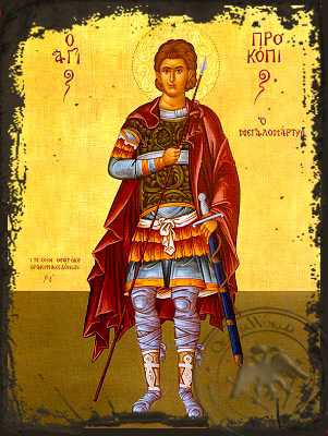 Saint Procopius, of Caesarea, the Great Martyr, Full Body - Aged Byzantine Icon