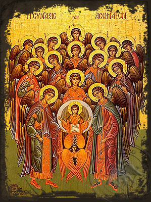 Synaxis of the Holy Archangels, Full Body - Aged Byzantine Icon