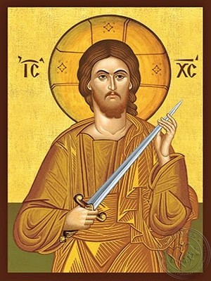 Christ with Sword Cutting Sin - Hand Painted Icon
