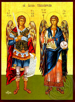 Synaxis of the Holy Archangels Michael and Gabriel, Full Body - Hand Painted Icon
