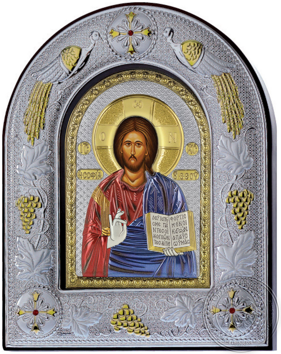 Christ - Silver Colored Icon in Glass Frame