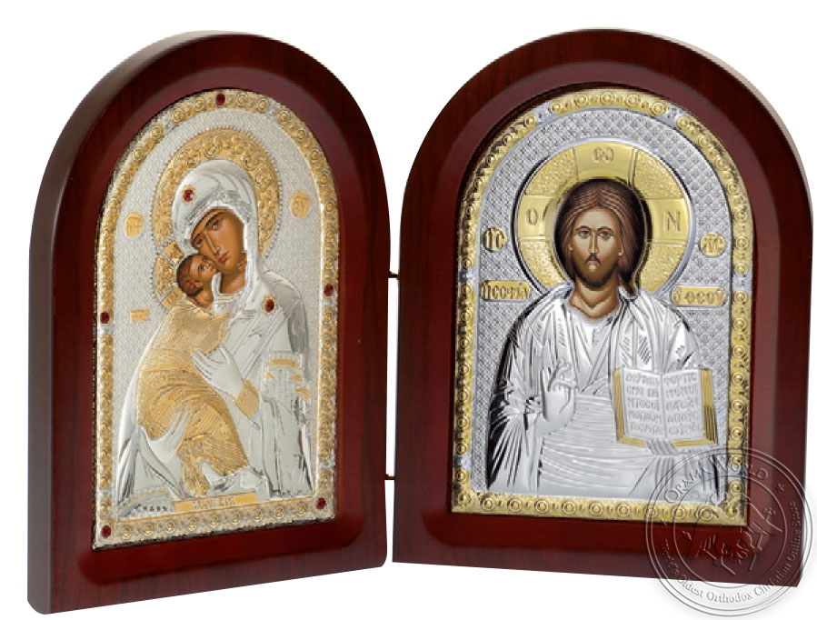 Diptych Virgin Mary - Jesus Christ - Silver Icon