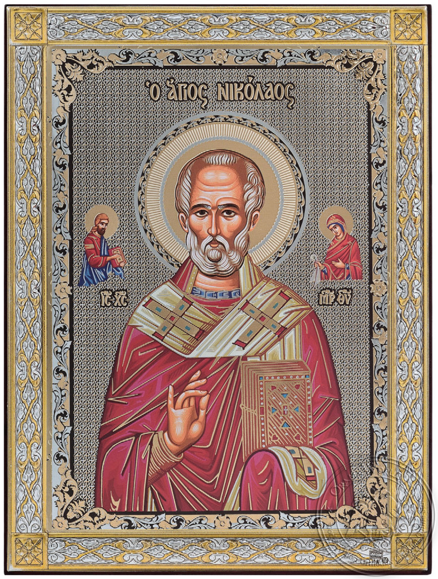 Saint Nicholas - Silver Icon Gold Print