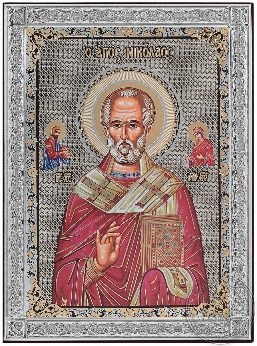 Saint Nicholas - Silver Icon Gold Print