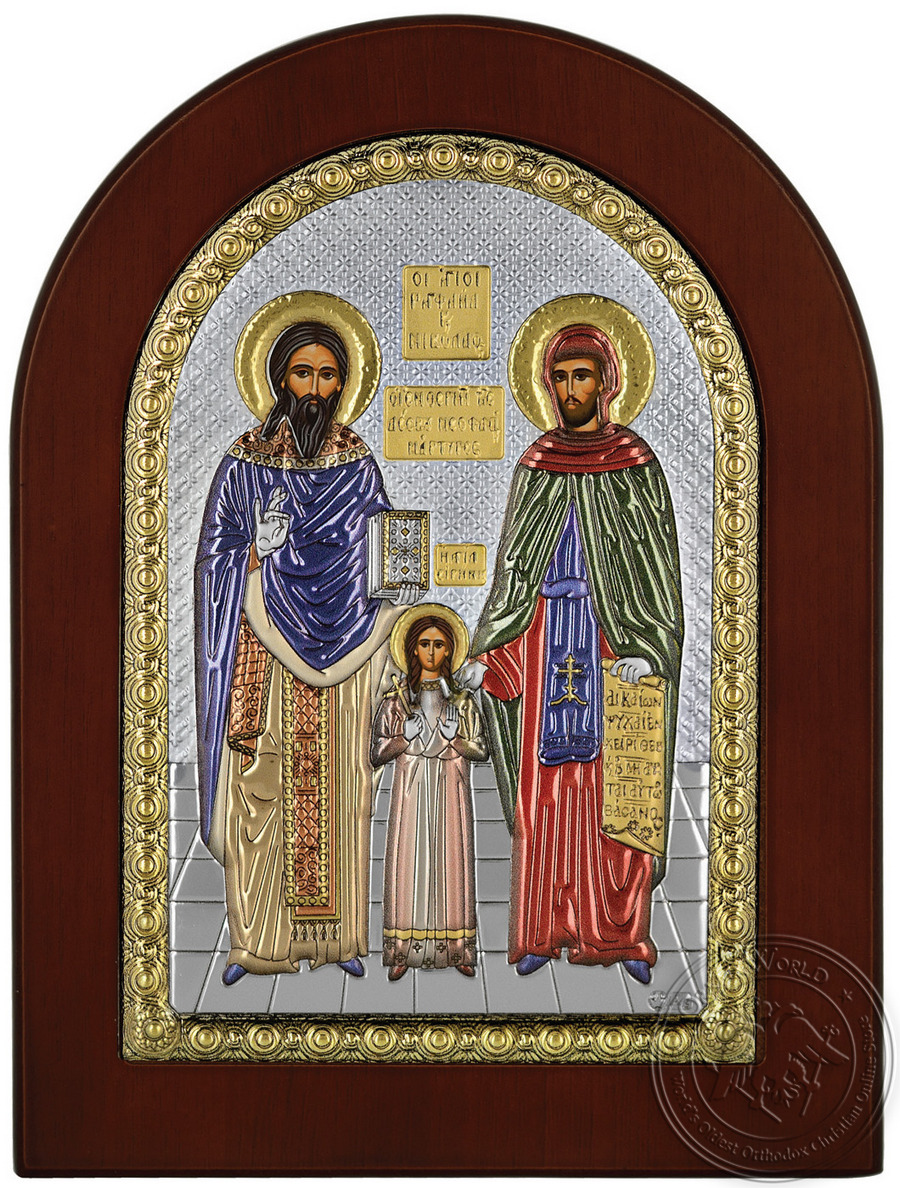 Saints Raphael, Nicholas and Irene - Silver Colored Icon