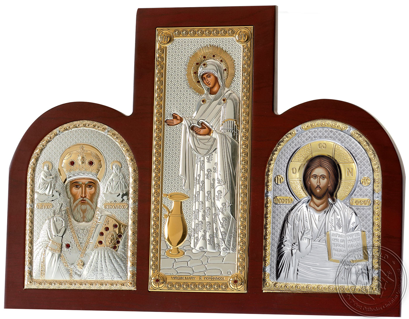 Triptych Virgin Mary - Jesus Christ - Silver Icon