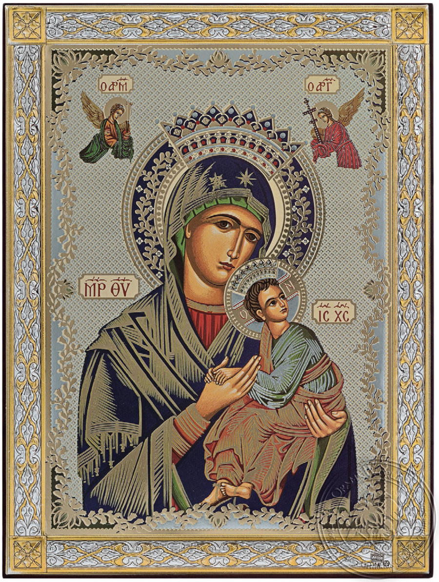 Virgin Mary Amolyntos - Silver Icon Gold Print