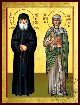 Saint Paisios of the Holy Mountain Athos Greece and Saint Euphemia the Great Martyr Full Body - Byzantine Icon