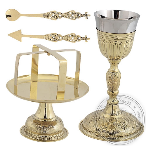 Byzantine Brass Ecclesiastical Chalice Set