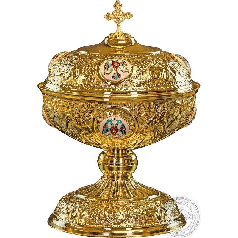 Basin for Holy Bread Gold Plated with Enamel - 1201