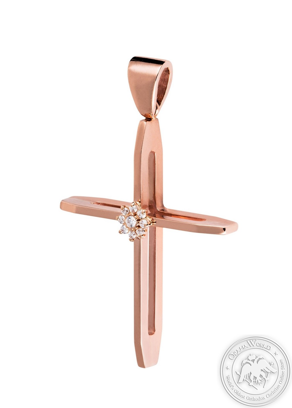 Christening Cross for Girls made of 18K Pink Gold with Diamonds